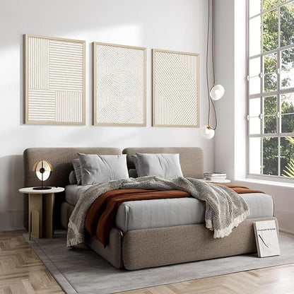 Beige Abstract Wall Art Pictures Set of 3 Boho Modern Canvas Wall Decor Neutral Line Wall Art Minimalist Art Abstract Beige Prints Painting Modern Artwork for Living Room Bedroom 12x16 Inch FRAMED
