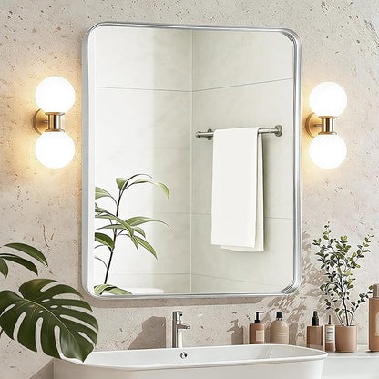 Fabuday Silver Bathroom Mirror - 30x36 Inch Over Sink Wall Mirrors for Bathroom, Rectangle Vanity Mirror for Bedroom, Living Room, Entryway, Horizontal or Vertical Hanging