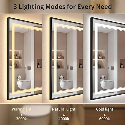 30"x60" LED Bathroom Mirror with Lights, Front & Backlit, Anti-Fog, Dimmable, 3 Color Temperature, CRI 90+, LED Mirror for Bathroom with Premium Full Aluminum Frame, Touch Control with Memory