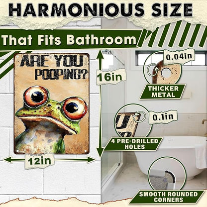 Frog Wall Art Are You Pooping? Metal Sign 12x16 Inch Vintage Humorous Bathroom Decor for Toilet Restroom