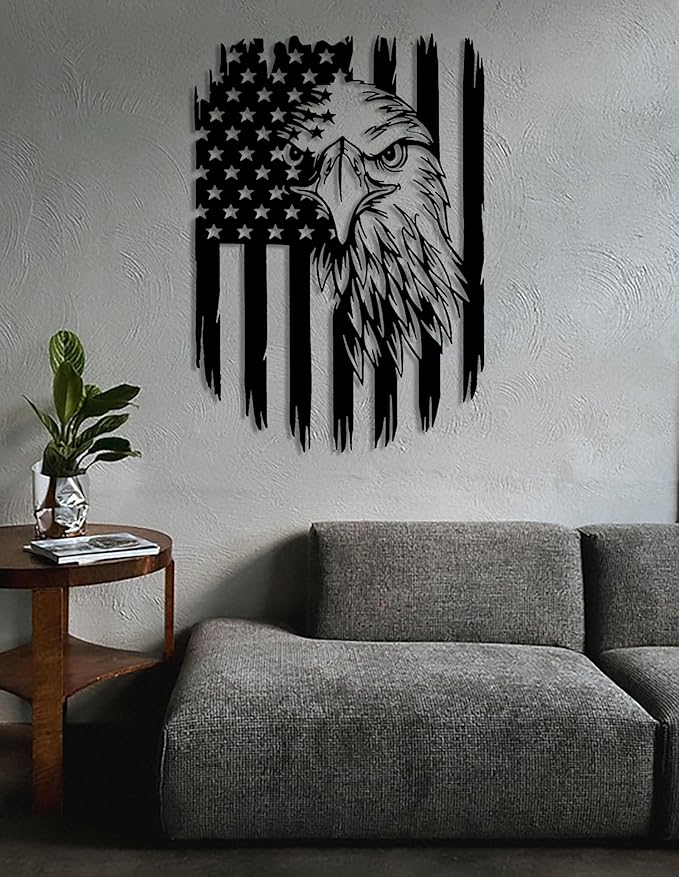American Eagle Metal Wall Art American Flag Wall Decor Eagle Wall Signs Fourth of July Independence Day Decorations Metal Wall Decor For Home Office Living Room Indoor Outdoor ( Black 11.2 x 16.6 In )