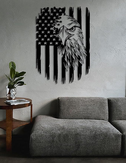 American Eagle Metal Wall Art American Flag Wall Decor Eagle Wall Signs Fourth of July Independence Day Decorations Metal Wall Decor For Home Office Living Room Indoor Outdoor ( Black 11.2 x 16.6 In )