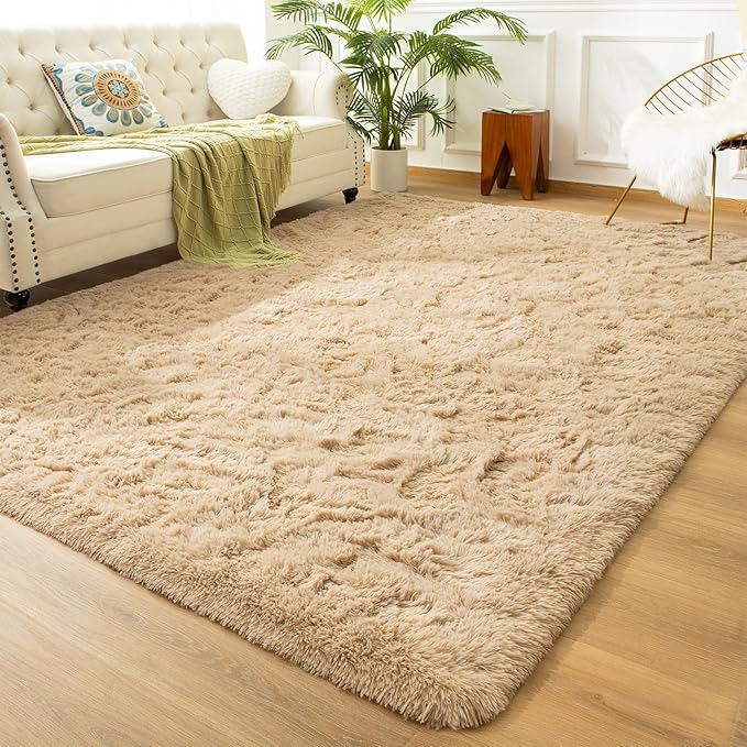 Andecor Soft Fluffy Bedroom Rugs, 5 x 8 Feet Indoor Shaggy Plush Area Rug for Boys Girls Kids Baby College Dorm Living Room Home Decor Floor Carpet, Camel