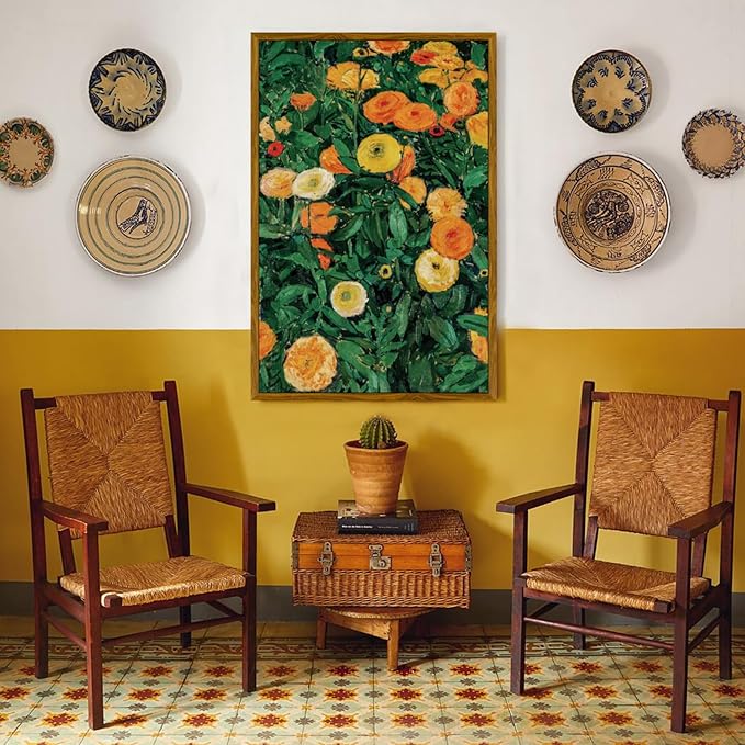 crmotu Large Framed Wall Art, Floral Botanical Canvas Art Prints, Yellow Flower Vintage Decor Paintings, Nature Plant Retro Pictures Wall Decor Living Room Bedroom Bathroom Office Artwork 24x36in