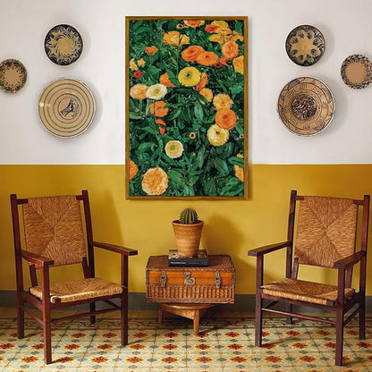 crmotu Large Framed Wall Art, Floral Botanical Canvas Art Prints, Yellow Flower Vintage Decor Paintings, Nature Plant Retro Pictures Wall Decor Living Room Bedroom Bathroom Office Artwork 24x36in