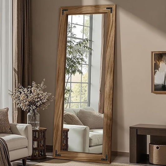 FICTOR Wooden Full Length Mirror, 65"x24" Solid Wood Frame Floor Mirror, for Farmhouse, Bedroom, Living Room, Entryway Decor, Leaning or Hanging