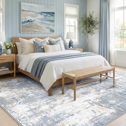 RELEANY Washable Area Rugs 8'x10' Non-Slip Modern Abstract Soft for Living Room Entryway Bedroom Nursery, Print Pattern, Light Blue