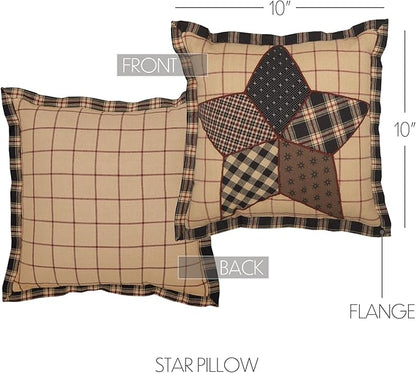 VHC Brands, Bingham Star, Cotton, 10x10, Star Patch Pillow, Black