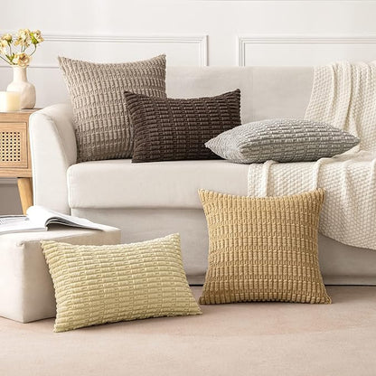 MIULEE Pack of 2 Corduroy Decorative Throw Pillow Covers 18x18 Inch Soft Boho Striped Pillow Covers Modern Farmhouse Home Decor for Sofa Living Room Couch Bed Dark Brown
