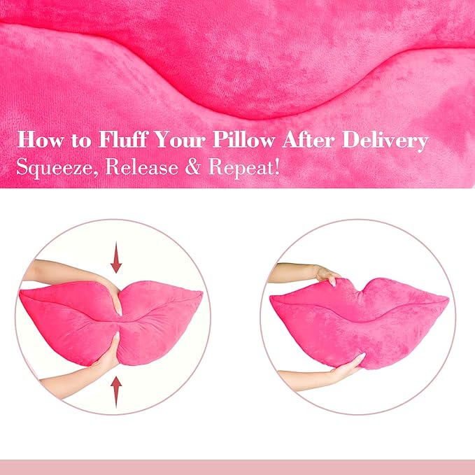 AELS 3D Large Lips Throw Pillows Smooth Soft Velvet Decorative Throw Pillows Love Pillows Cute Pillow 24 X 12 inches for Couch Sofa Bed Living Room Bedroom, Hot Pink
