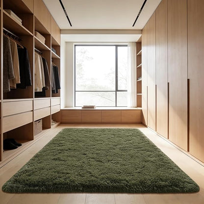 Andecor Shag Area Rug for Living Room, 6x9 Feet Olive Green Soft Fluffy Indoor Plush Throw Rugs for Bedroom Girls Kids Room Nursery Dorm Home Decor Carpet