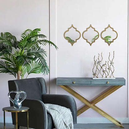 Vintage Oval Small Gold Mirror 8 X 10 Inch, Set of 3 Hanging Scalloped Decorative Metal Mirrors for Wall Decor Living Room Entryway Hallway Bedroom, Unique Metal Wall Art