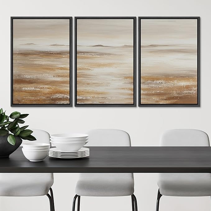 SIGNLEADER Framed Canvas Print Wall Art Set Soft Earth Tone Minimal Landscape Illustrations Minimal Decorative Bohemian for Living Room, Bedroom, Office - 24"x36"x3 Black