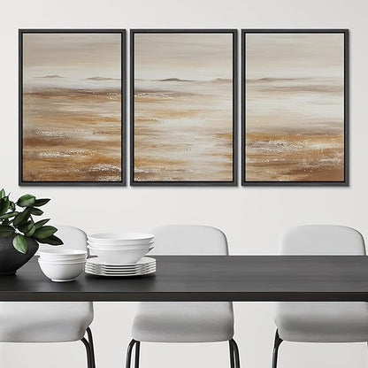 SIGNLEADER Framed Canvas Print Wall Art Set Soft Earth Tone Minimal Landscape Illustrations Minimal Decorative Bohemian for Living Room, Bedroom, Office - 16"x24"x3 Black