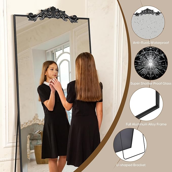 Antok 65"x22" Oversized Full Length Mirror, Extra Large Floor Mirror Freestanding or Wall-Mounted Mirror for Bedroom, Living Room, Cloakroom, Black