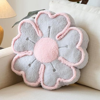 Flower Shaped Decorative Throw Pillow Cushion for Bed Couch, Cute Flower Plush Throw Pillows Home Decor Floor Pillow Seating Cushions (Grey, 13.7 Inches)