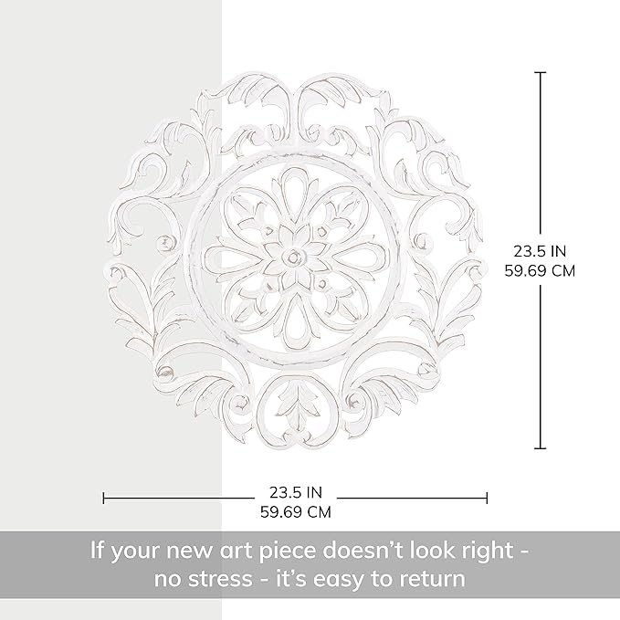 MH London Charles Wall Medallion - Large Wood Wall Art, Exclusively Designed, Hand Carved, Contemporary White Design for Living Room, Bedroom and Kitchen