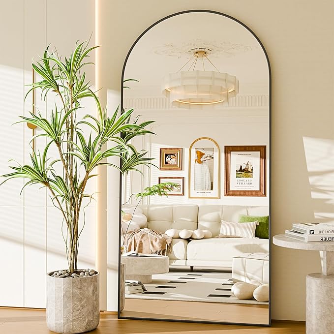 76"x34" Floor Mirror Full Length, Arched Full Length Mirror with Stand, Large Full Body Mirrors for Bedroom Living Room or Cloakroom Black