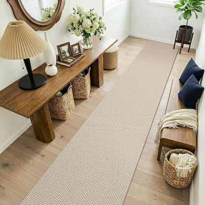KOZYFLY Cotton 2x14 Runners Rugs for Hallway, Long Washable Runner Rug, Woven Non Slip Kitchen Runner, Flatweave Entryway Rug, Floor Carpet for Entry, Aisle, Hall, Ivory/Camel/Brown
