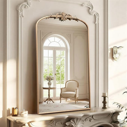 Besdomus Vintage Gold Wall Mirror: 24"x42" French Large Arch Champagne Gold Antique Wall Mounted Mirror - Traditional Ornate Home Decor for Entryway/Fireplace/Bathroom - Baroque Idea for Housewife