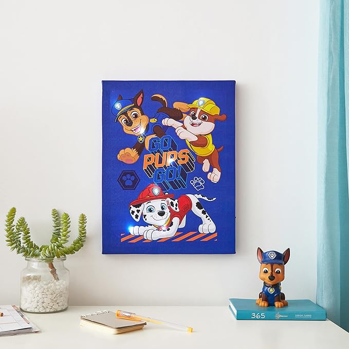 Nickelodeon Canvas Paw Patrol LED Wall Art,Childrens Wall Hanging Décor,11.5"x15.75"