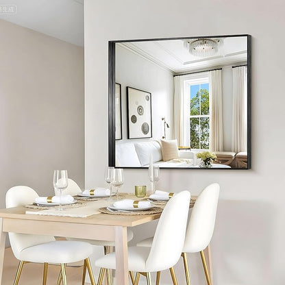 CIRCUMI Black Bathroom Mirror, 36"x40" Rectangular Mirror with Deep Metal Frame, Brushed Finish, Tempered Glass, Mirror for Wall, Oversink, Bedroom, Installed Vertically/Horizontally, Crystal-Clear