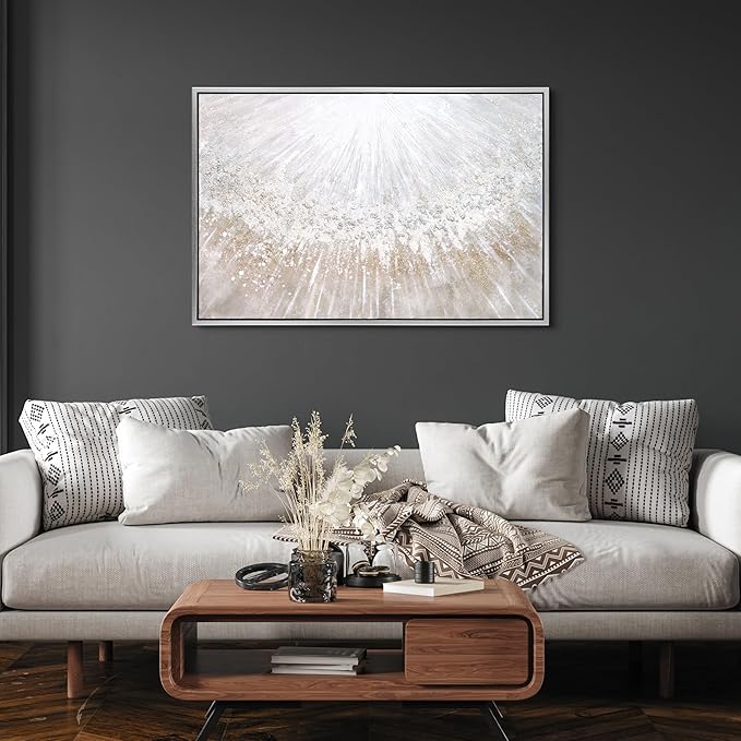 Empire Art Direct Abstract Wall Art Textured Hand Painted Canvas by Martin Edwards, Champagne Frame, 32" x 48", Silver Pellets