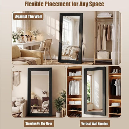 Full Length Mirror 71"x30", Large Solid Wood Frame Floor Mirror, Leaning Floor Mirror, Stable Frame, Shatterproof Glass, Modern Classic Style for Bedroom, Living Room, Entryway