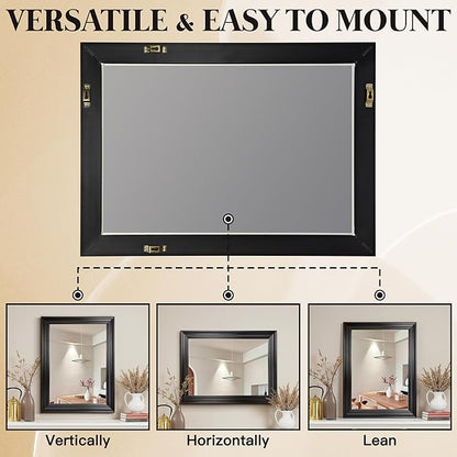 ROLOVE 24x35 Inch Antique Black Mirror for Wall, Vintage Wall Mirror, Ornate Baroque Style, Decorative Mantel Mirror for Fireplace, Entryway, Living Room, Waterproof Frame, Shatterproof Glass