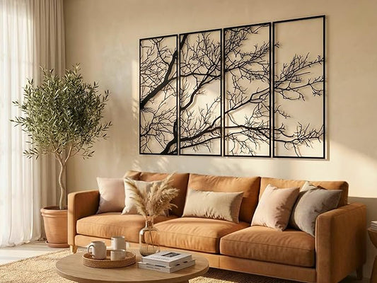 Vailla Tree of Life Wall Decor 4pcs Wooden Wall Art 3D Wall Hanging Wooden Sculpture Modern Wall Home Decoration Textured Sculptures for Living Room Bedroom Office Dinnig Room