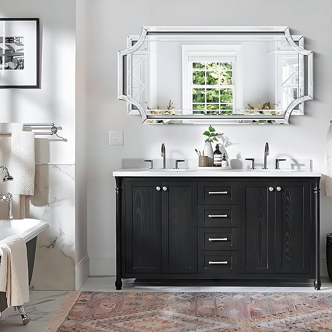 Chende Large Full Length Mirror for Wall, 59"x30" Large Decorative Mirror with Beveled Scalloped Corner, Modern Elegant Home Decor for Bedroom Living Room Bathroom Dressing Room Entryway Hallway