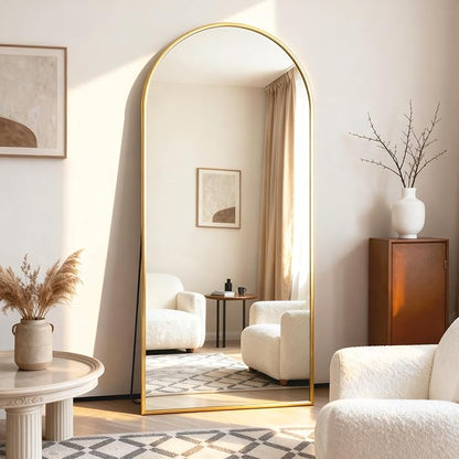 BEAUTYPEAK 64"x21" Full Length Mirror, Arch Full Body Floor Mirror, Wall Mirrors Hanging or Leaning Arched-Top with Stand for Bedroom, Dressing Room, Living Room, Gold