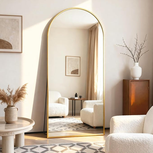 BEAUTYPEAK 64"x21" Full Length Mirror, Arch Full Body Floor Mirror, Wall Mirrors Hanging or Leaning Arched-Top with Stand for Bedroom, Dressing Room, Living Room, Gold
