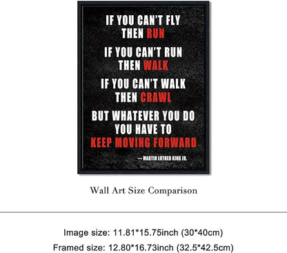 Pyradecor Black Framed Canvas Wall Art Keep Moving Forward Motivational Classroom Positive Quotes Inspirational Poster for Office Living Room Home Decorations
