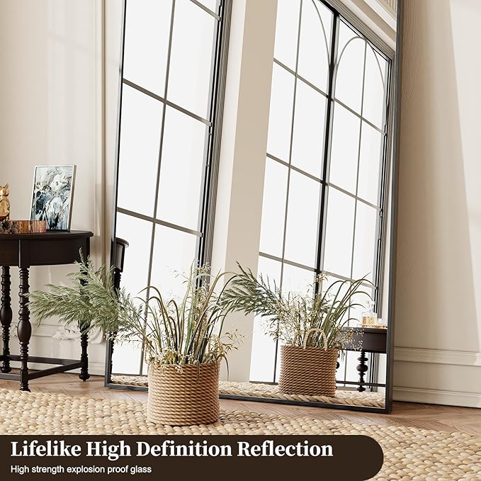 Large Black Full Length Mirror, 71''x32 Arched Floor Mirror for Bedroom, Oversized Full Body Mirror with Stand, Tempered Glass Safety Wall Mirrors for Living Room, Bathroom, Entryway