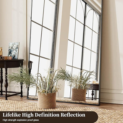 Large Black Full Length Mirror, 71''x32 Arched Floor Mirror for Bedroom, Oversized Full Body Mirror with Stand, Tempered Glass Safety Wall Mirrors for Living Room, Bathroom, Entryway