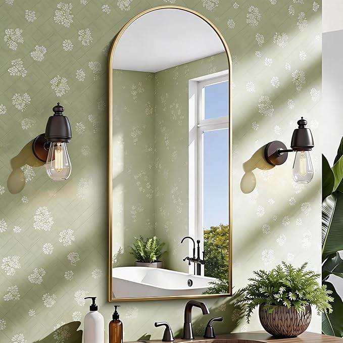CIRCUMI Arched Wall Mirror, 20"x48" Gold Arched Mirror with Tempered Glass, Metal Frame, Large Size for Bathroom, Living Room,Entryway,Over Sink, Arch Mirror for Decor, Shatterproof&Crystal-Clear