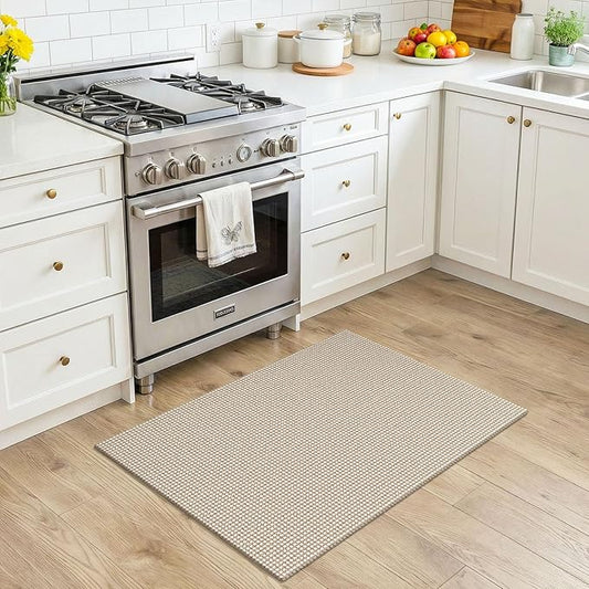 KOZYFLY Indoor Door Mat 2x3 ft Small Area Rugs Washable Front Door Mat Non Slip Rubber Backed Entryway Rug Cotton Entrance Doormat for Front Porch Bathroom Kitchen Bedroom, Ivory/Camel/Brown