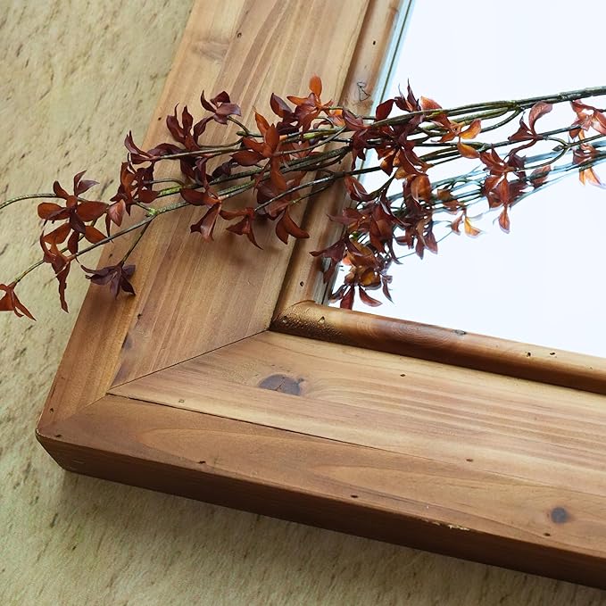 ZIYOO Rustic Farmhouse Wall Mirror, Solid Wood Frame Square Decorative Mirror, Country Style Accent Mirror for Living Room, Bedroom, Entryway, Bathroom, 32"x32"