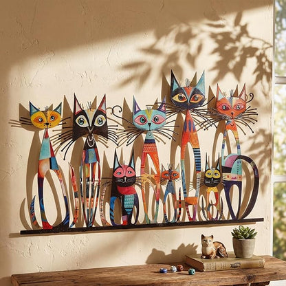 Wesiti Cat Wall Art Decor Iron Wall Sculptures Decor for Cats Lover 10.6 x 15.7 Inches Colorful Retro Mid Century Cat Signs for Home Living Room Bedroom Kitchen Office(Fairy)