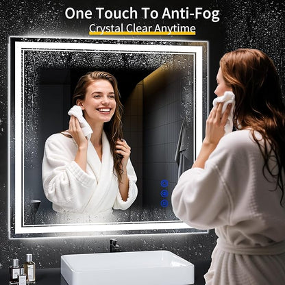 36"x36" LED Bathroom Mirror with Anti-Fog, Stepless Dimmable Lights, 3 Color Modes, Shatter-Proof Tempered Glass,Waterproof Design