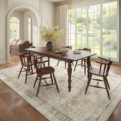 Washable 8x10 Area Rugs for Living Room, Boho Non-Slip Vintage Distress Large Rugs for Bedroom Dining Room Nursery Office, 0.3" Neutral Oriental Throw Thin Carpet, Grey/Beige/Multi, C2