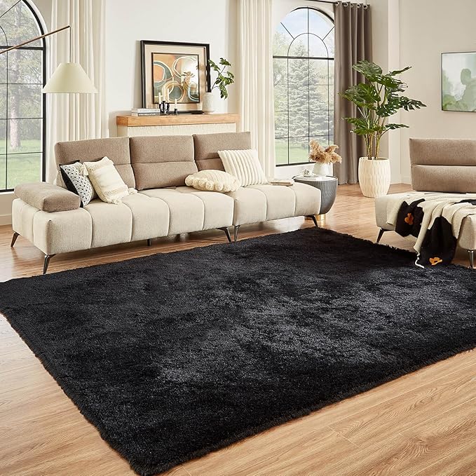 Floralux 6x9 Rugs for Living Room, Black Fluffy Area Rug for Bedroom, Non-Slip, Ultra Soft Plush Shag Carpet for Kids Boys Girls Room, Playroom, Home Decor Aesthetic