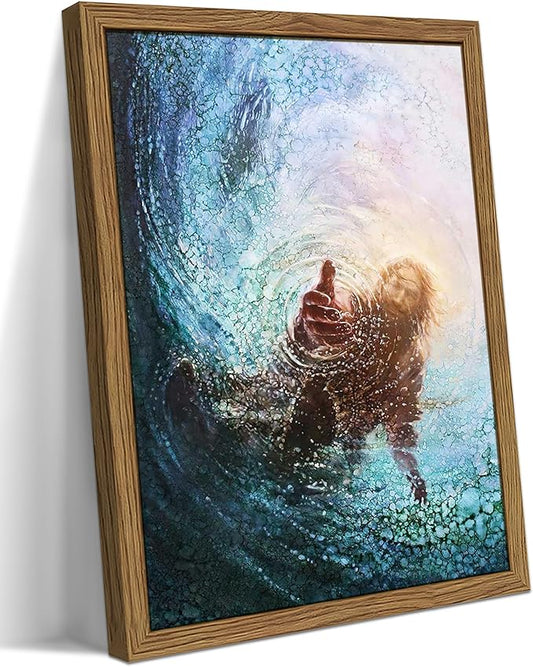 Framed Jesus Christian Wall Art, Hand of God Canvas Paintings Posters Prints, Christ Religion Bible Jesus Salvation Wall Decor for Church Study Prayer Room Home Decoration 36x24 in