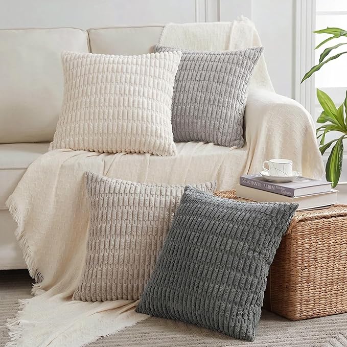 Fancy Homi 4 Packs Decorative Throw Pillow Covers for Living Room Couch Bed, Modern Farmhouse Boho Home Décor Accent Cushion Case, 14" x 14", Grey Series