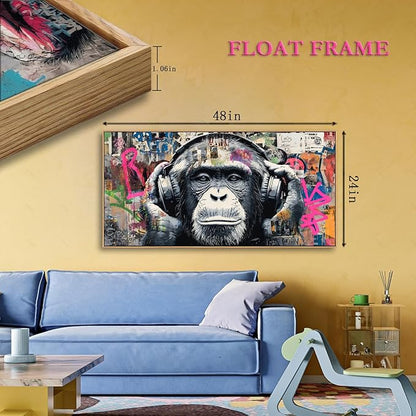 Sorbrozo DJ Gorilla Street Art Print - Colorful Graffiti Canvas Painting with Headphones Urban Animal Wall Decor for Boys Room Music Lover Gift 24x48in