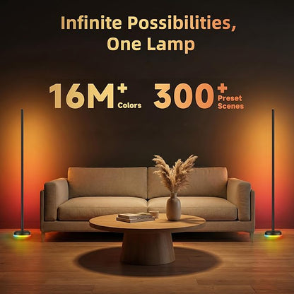 LED Floor Lamp, RGBICWW Corner Floor Lamp with Glowing Base and Music Sync, Modern Standing Lamp 160 Million Colors, Color Changing Lamp for Bedroom Living Room Home Office