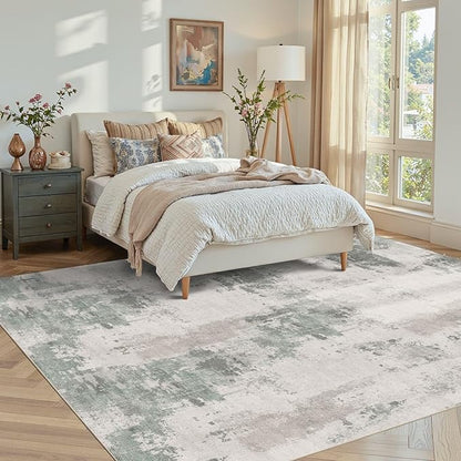 5x7 Area Rugs for Bedroom Living Room,Non-Slip Washable Modern Green Abstract Rugs for Dining Room, Foldable Thin Indoor Carpet Stain Resistant(Grey Green)