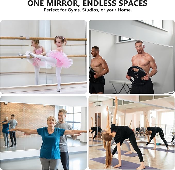 TRAHOME Home Gym Mirror for Wall,60x25x2PCS Full Length,Glass Frameless Body Large Mirror for Home Gym,Workout,Bedroom,Garage(Silver)