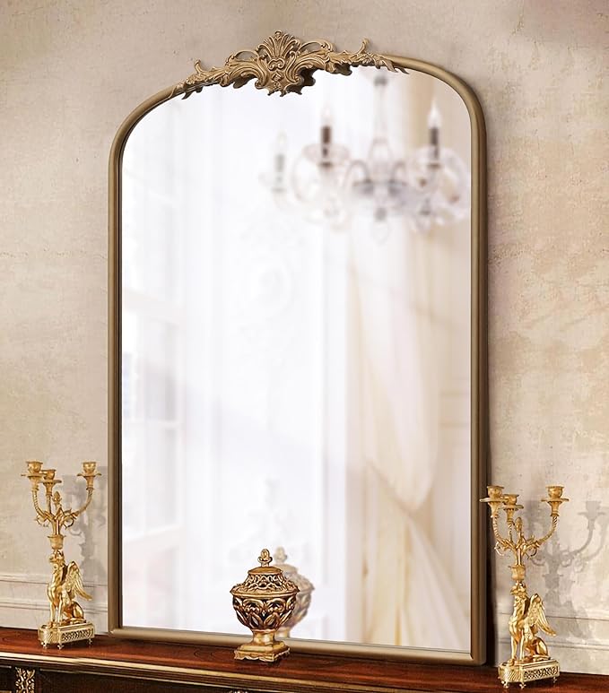 Besdomus Antique Gold Arched Mirror: 24"x36" French Large Arch Gold Vintage Wall Mounted Mirror - Traditional Ornate Home Decor for Entryway/Fireplace/Bathroom/Bedroom - Idea for Fashion-Conscious